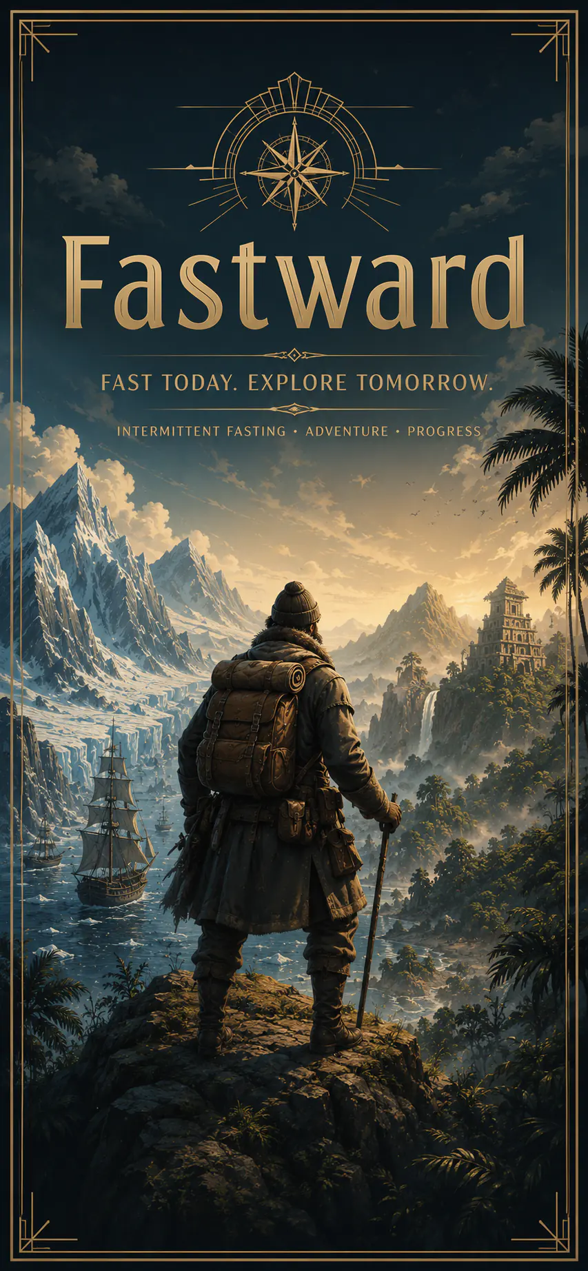 Fastward fasting timer framed by an expedition scene